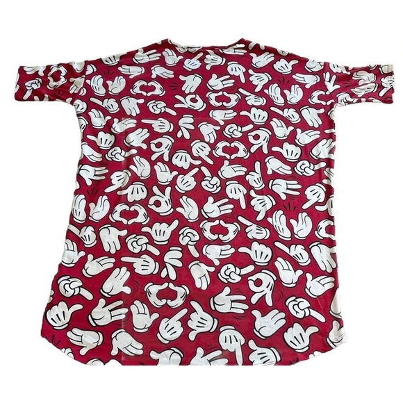 Disney x LuLaRoe Irma Tunic Top Red Shirt Mickey Mouse Hands Print Sz Small - Picture 2 of 5